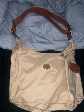 Longchamp Beige Tote Bag with Brown Trim